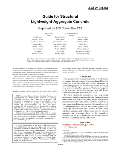 Aci 213r03 Guide For Structural Lightweightaggregate Concrete Aci Committee 213