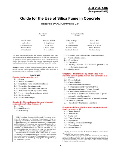 Aci 234r06 Guide For The Use Of Silica Fume In Concrete Reapproved 2012 Aci Committee 234