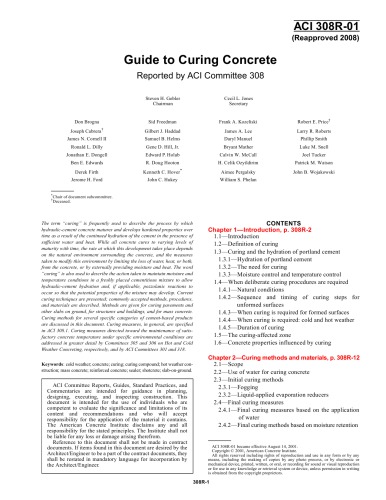 Aci 308r01 Guide To Curing Concrete Reapproved 2008 Aci Committee 308