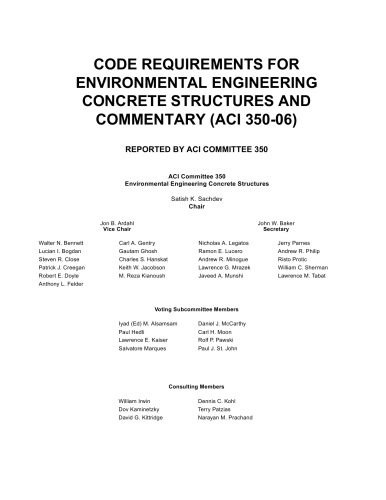 Aci 35006 Code Requirements For Environmental Engineering Concrete Structures Aci Committee 350