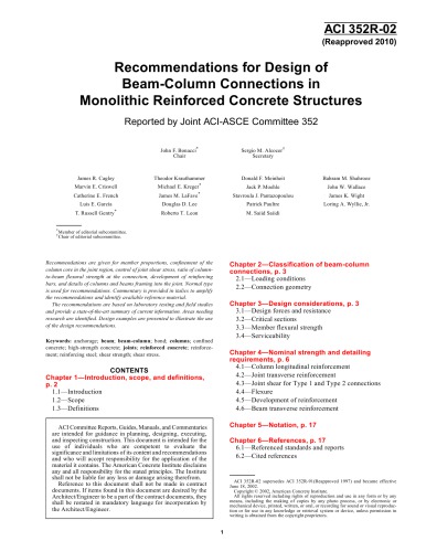 Aci 352r02 Recommendations For Design Of Beamcolumn Connections In Monolithic Reinforced Concrete Structures Joint Aciasce Committee 352