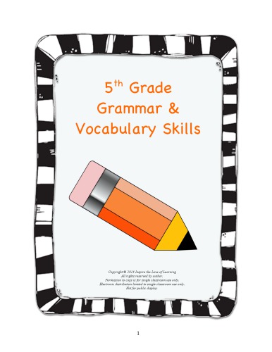 5th Grade Grammar Vocabulary Skills Book Inspire The Love Of Learning