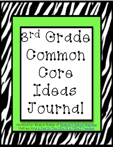 3rd Grade Common Core Standards Journal For Teachersgreen Zebra Shanons School Supplies
