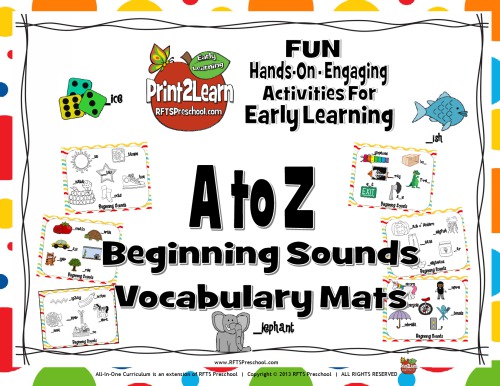 A To Z Beginning Sounds Vocabulary Mats Rfts Prekkindergarten