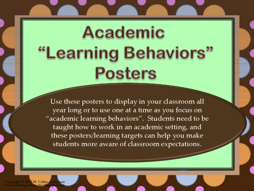 Academic Learning Behaviors Posterschocdots Fourth Grade Studio