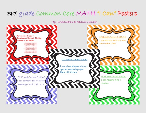 3rd Grade Common Core Math I Can Statement Posters Chevron Pattern Teaching Momster