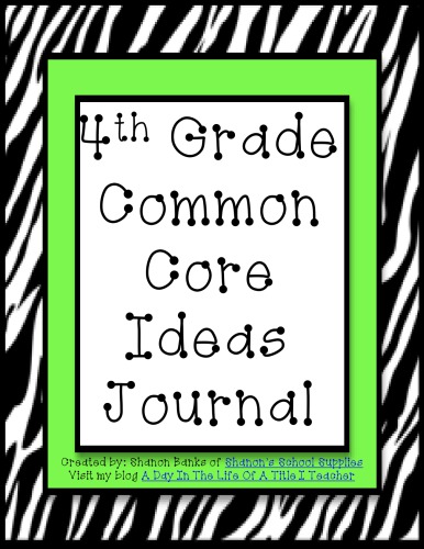 4th Grade Common Core Standards Journal For Teachersgreen Zebra Shanons School Supplies