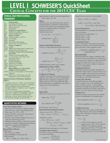 Level 1 Schwesers Quicksheet Critical Conceptions For The 2015 Cfa Exam Schweser
