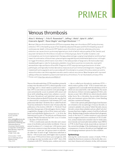 Venous Thrombosis A S Wolberg F R Rosendaal J I Weitz I H Jaffer G Agnell T Baglin N Mackman