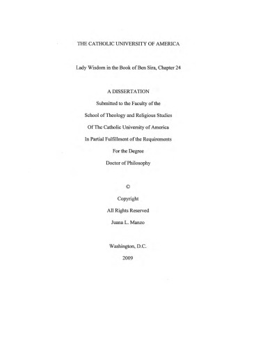 Lady Wisdom In The Book Of Ben Sira Chapter 24 Juana L Manzo