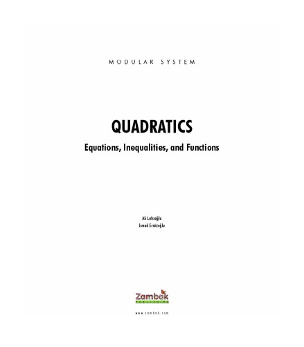 Quadratics Equations Inequalities And Functions Zambak 1st Edition Ali Lafcolu