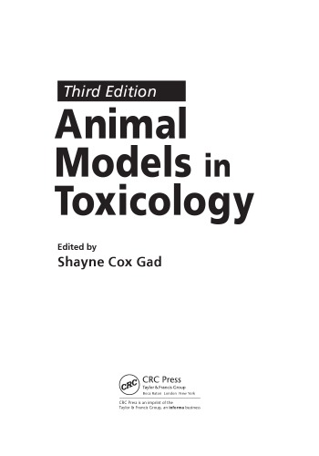 Animal Models In Toxicology Third Edition Gad Shayne C