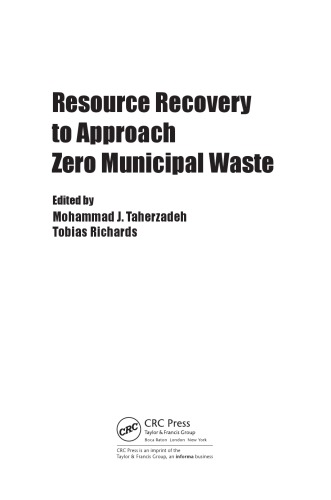 Resource Recovery To Approach Zero Municipal Waste Richards Tobias Taherzadeh