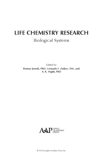 Life Chemistry Research Biological Systems Haghi A K Joswik