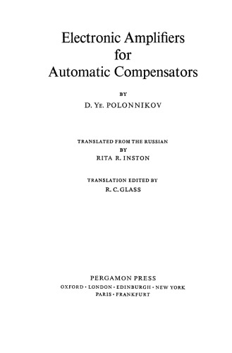 Electronic Amplifiers For Automatic Compensators First Edition Polonnikov