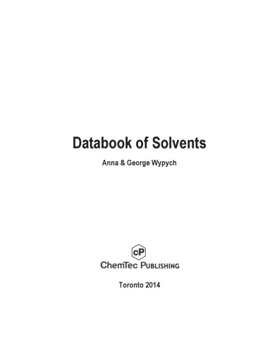 Databook Of Generic Solvents Wypych Anna