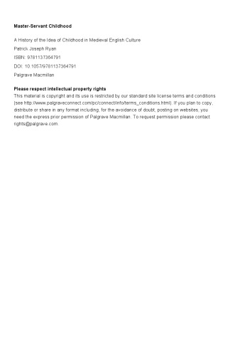 Masterservant Childhood A History Of The Idea Of Childhood In Medieval English Culture Patrick Joseph Ryan