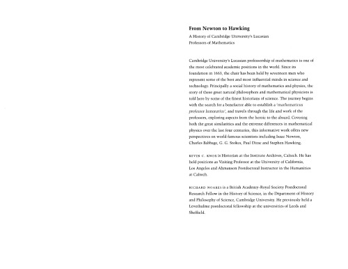 From Newton To Hawking A History Of Cambridge Universitys Lucasian Professors Of Mathematics Kevin C Knox