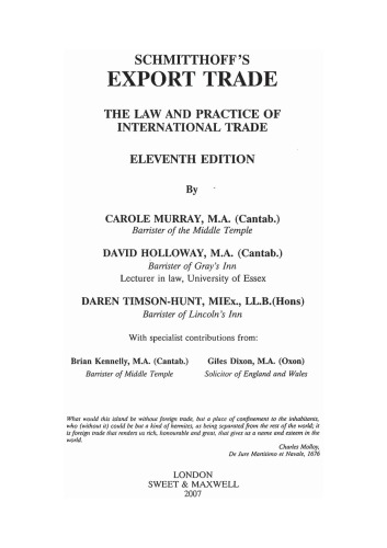 Schmitthoff The Law And Practice Of International Trade Carole Murray