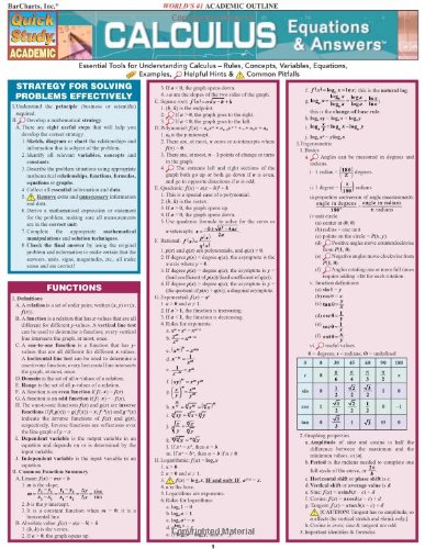 Calculus Equations Answers Barcharts Quickstudy 1st Edition Stephen V Kizlik