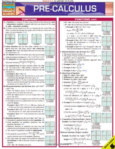 Precalculus Barcharts Quickstudy 1st Edition Inc Barcharts