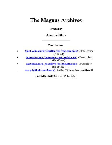 The Magnus Archives Transcripts Johnathan Sims