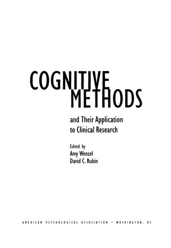 Cognitive Methods And Their Application To Clinical Research Amy Wenzel