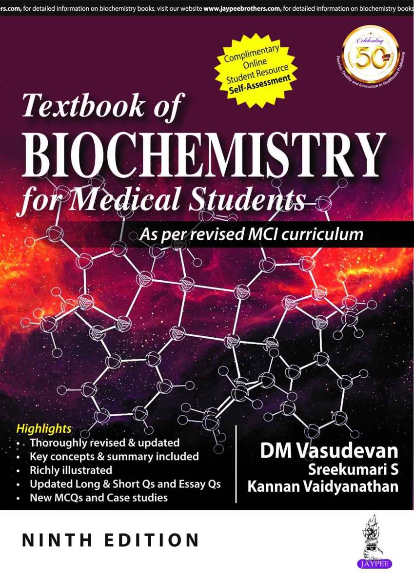 Textbook Of Biochemistry For Medical Students 9th Edition Dm Vasudevan Sreekumari S Kannan Vaidyanathan