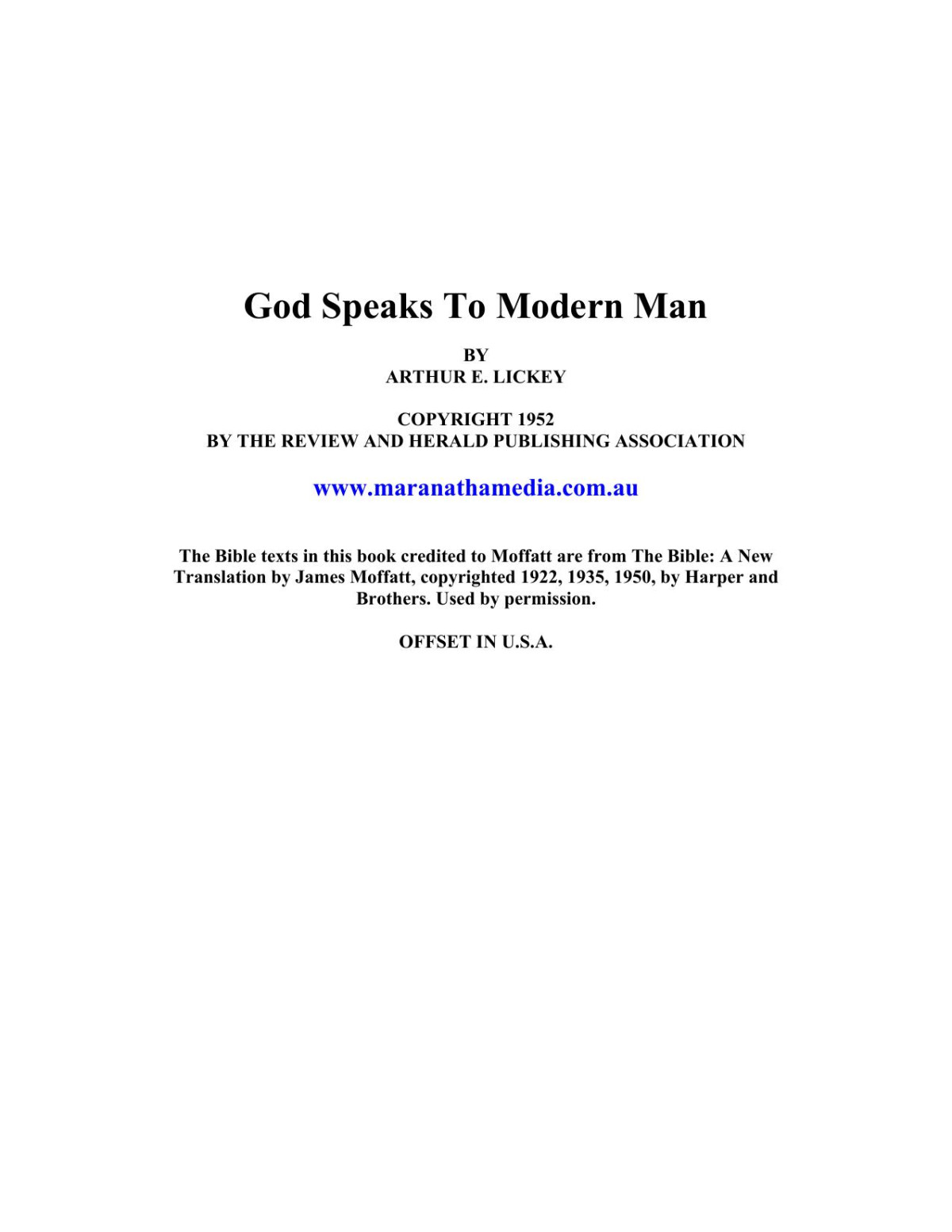 God Speaks To Modern Man 1952 Athur E Lickey