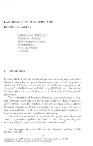 Langlands Philosophy And Koszul Duality Soergel Wolfgang