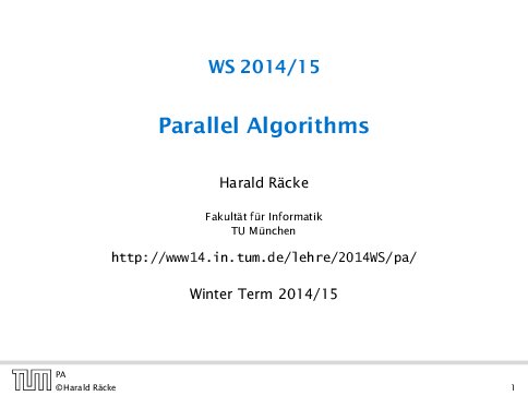 Parallel Algorithms Harald Rcke