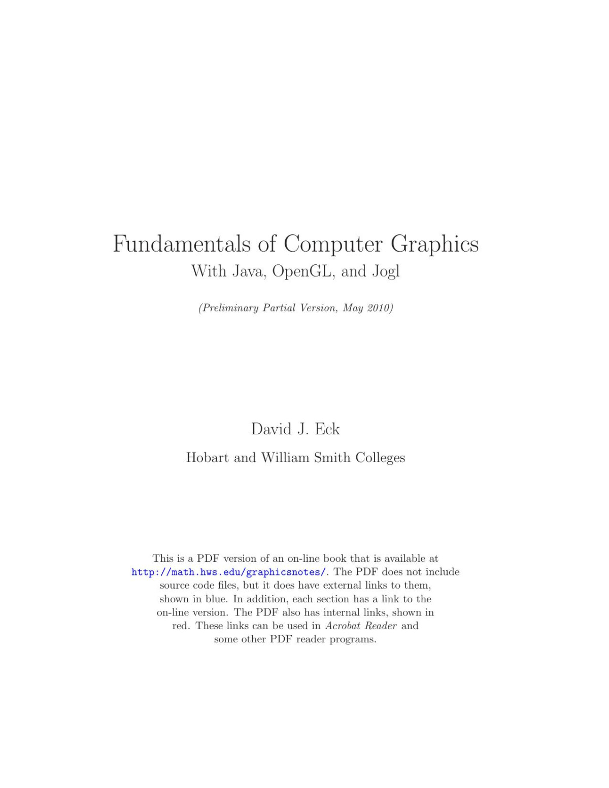 Fundamentals Of Computer Graphics With Java Opengl And Jogl David J Eck
