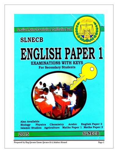 English Paper 1 Examinations With Keys For Secondary Students Coll