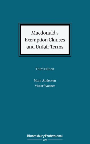 Macdonalds Exemption Clauses And Unfair Terms Mark Anderson Victor Warner Editors
