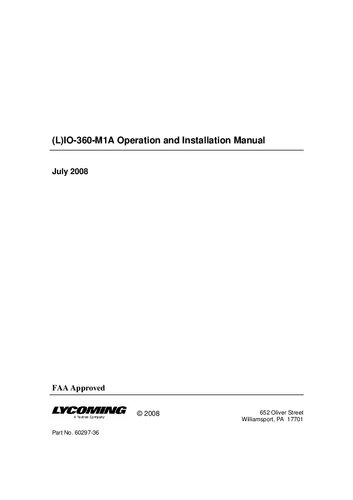 Lycoming Io360m1a Operation And Installation Manual Lycoming