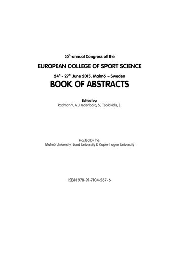 Book Of Abstracts 20th Annual Congress Of The European College Of Sport Science Radmann