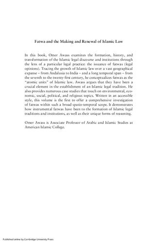 Fatwa And The Making And Renewal Of Islamic Law From The Classical Period To The Present Omer Awass