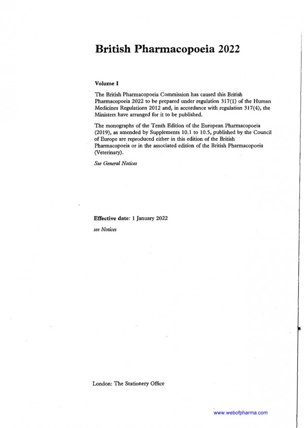 British Pharmacopeia 2022 Vol 1 2022th Edition Bp Committee