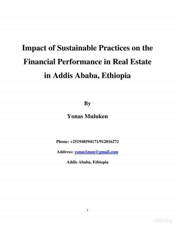 Impact Of Sustainable Practices On The Financial Performance In Real Estate In Addis Ababa Ethiopia Yonas Muluken