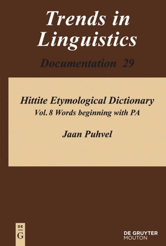 Hittite Etymological Dictionary Volume 8 Words Beginning With Pa 31munknown0m