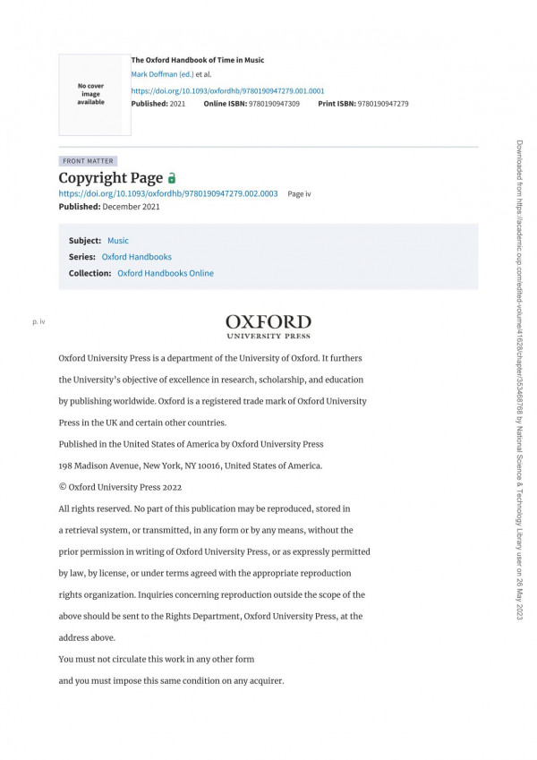 The Oxford Handbook Of Time In Music Mark Doman Ed Et Al
