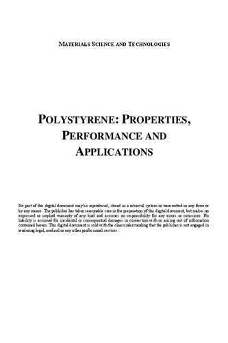 Polystyrene Properties Performance And Applications James E Gray