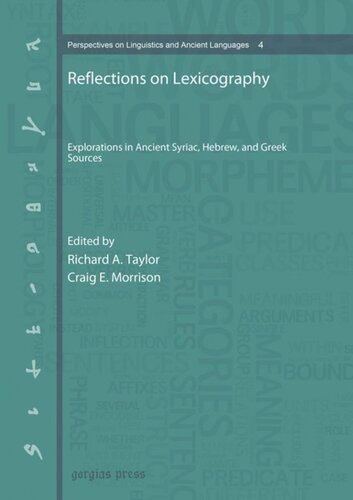 Reflections On Lexicography Explorations In Ancient Syriac Hebrew And Greek Sources Unknown