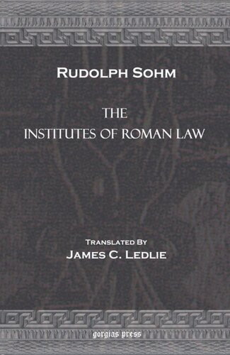 The Institutes Of Roman Law Rudolph Sohm