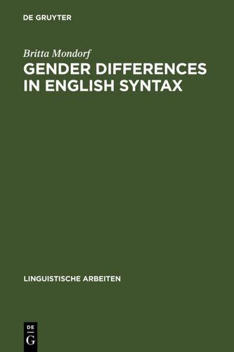 Gender Differences In English Syntax Linguistische Arbeiten 1st Edition Britta Mondorf