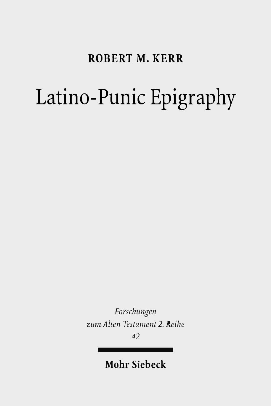 Latinopunic Epigraphy Robert M Kerr