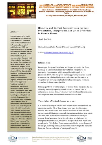 The Artifact Its Context And Their Narrative Multidisciplinary Conservation In Historic House Museums Icomdemhist Icomcc Seymour