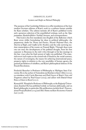 Immanuel Kant Lectures And Drafts On Political Philosophy The Cambridge Edition Of Immanuel Kant Immanuel Kant