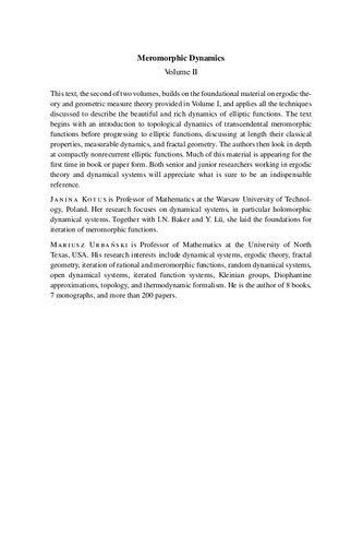 Meromorphic Dynamics Elliptic Functions With An Introduction To The Dynamics Of Meromorphic Functions Volume Ii Janina Kotus Mariusz Urbaski
