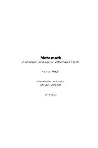Metamath A Computer Language For Mathematical Proofs Norman Megill